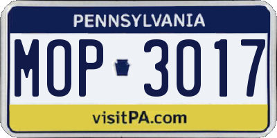 PA license plate MOP3017