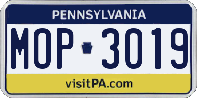 PA license plate MOP3019