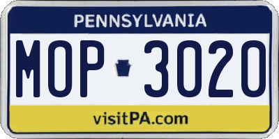 PA license plate MOP3020