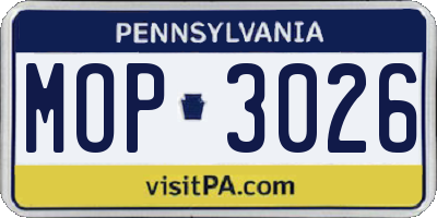 PA license plate MOP3026