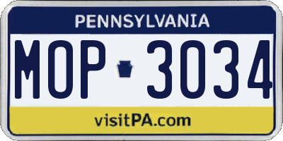 PA license plate MOP3034