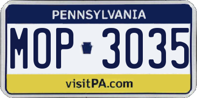 PA license plate MOP3035