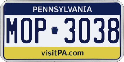 PA license plate MOP3038