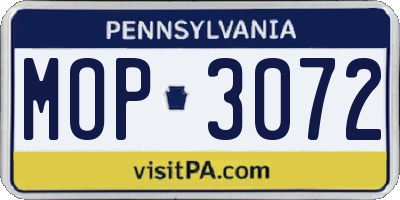 PA license plate MOP3072