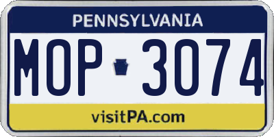 PA license plate MOP3074