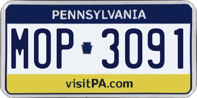 PA license plate MOP3091