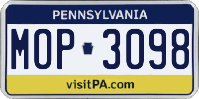 PA license plate MOP3098