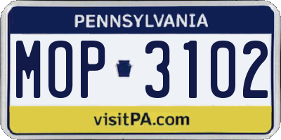 PA license plate MOP3102