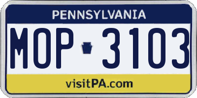 PA license plate MOP3103