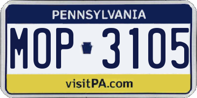 PA license plate MOP3105