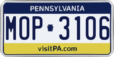 PA license plate MOP3106