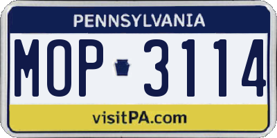 PA license plate MOP3114
