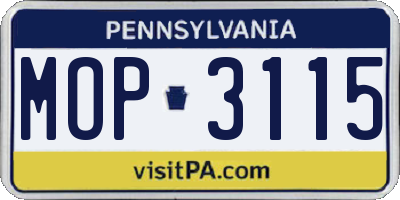 PA license plate MOP3115