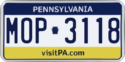 PA license plate MOP3118