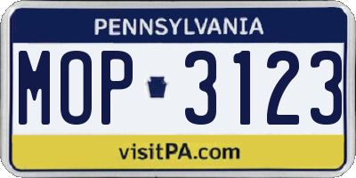 PA license plate MOP3123