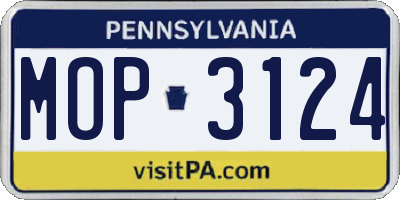 PA license plate MOP3124
