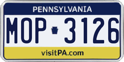 PA license plate MOP3126