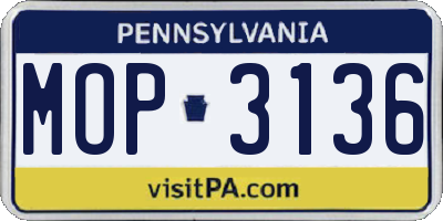 PA license plate MOP3136
