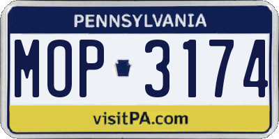 PA license plate MOP3174