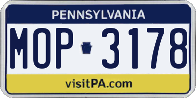 PA license plate MOP3178