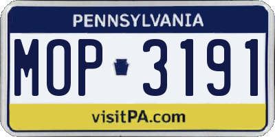 PA license plate MOP3191