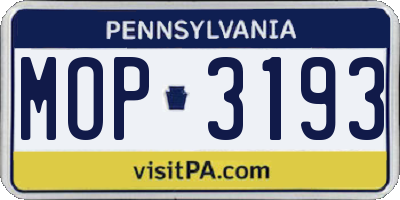 PA license plate MOP3193