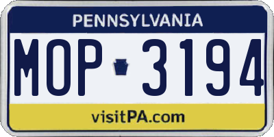 PA license plate MOP3194