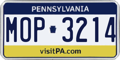 PA license plate MOP3214