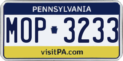 PA license plate MOP3233