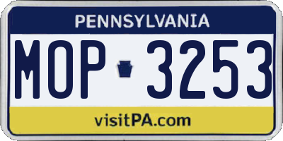 PA license plate MOP3253
