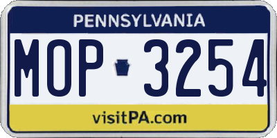 PA license plate MOP3254