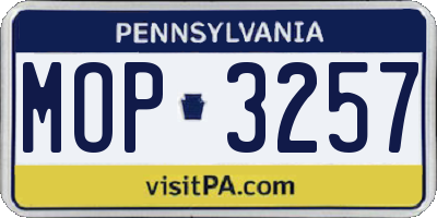 PA license plate MOP3257