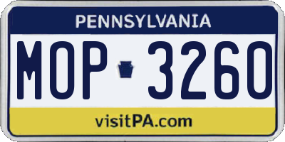 PA license plate MOP3260