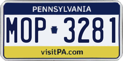 PA license plate MOP3281