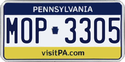PA license plate MOP3305