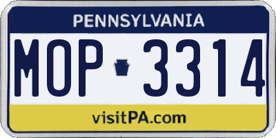 PA license plate MOP3314