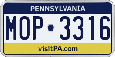 PA license plate MOP3316