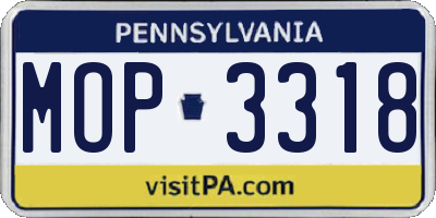 PA license plate MOP3318
