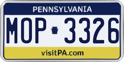 PA license plate MOP3326