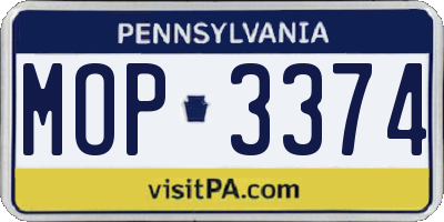 PA license plate MOP3374