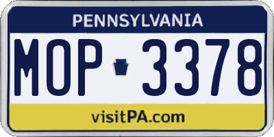 PA license plate MOP3378