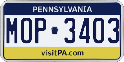 PA license plate MOP3403
