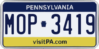 PA license plate MOP3419