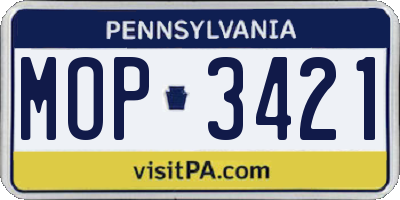 PA license plate MOP3421