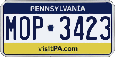 PA license plate MOP3423