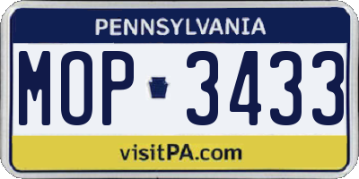 PA license plate MOP3433
