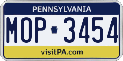 PA license plate MOP3454