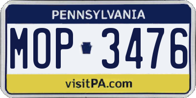 PA license plate MOP3476