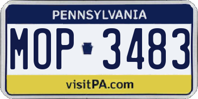 PA license plate MOP3483