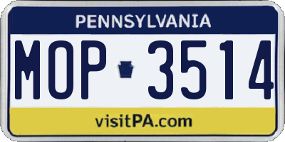 PA license plate MOP3514